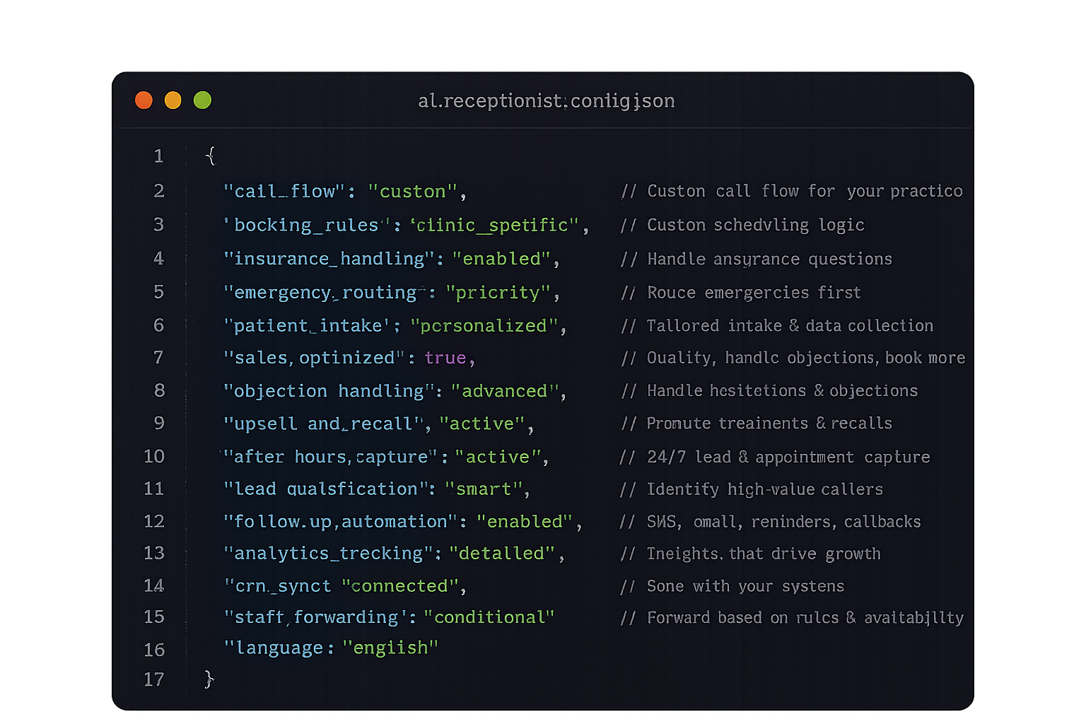Inreacho AI receptionist configuration console